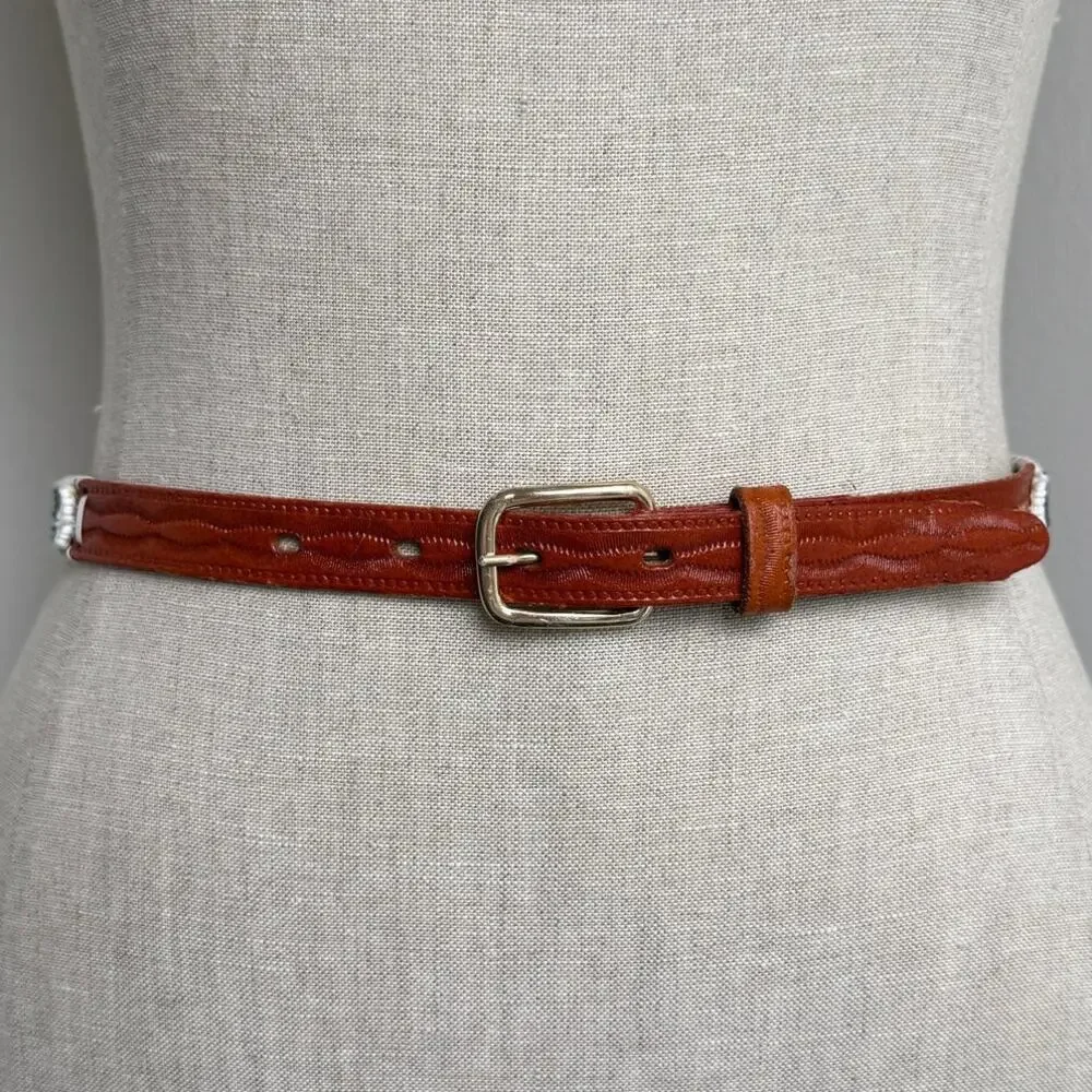 Vintage Hand Beaded Leather Belt Southwest Western Size 28
